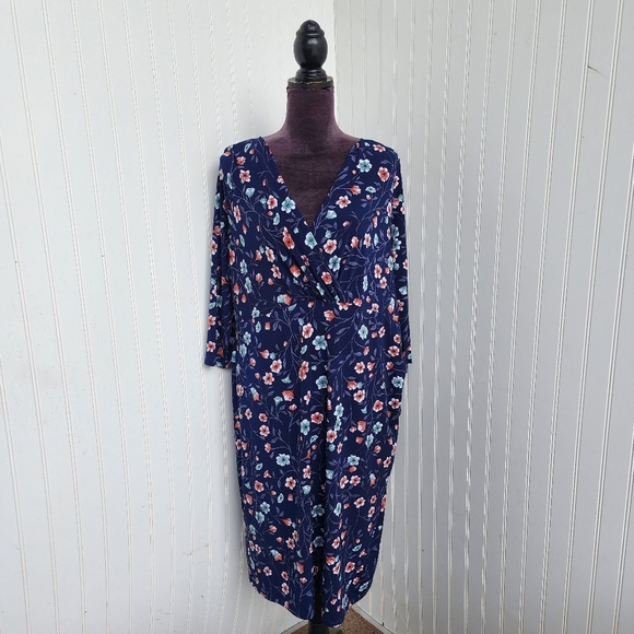Motherhood Maternity Floral Print Stretch Faux Wrap Navy Red Dress Cottage XL - Picture 1 of 13